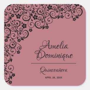 Quinceañera Staubrosa und Schwarz Quadratischer Aufkleber