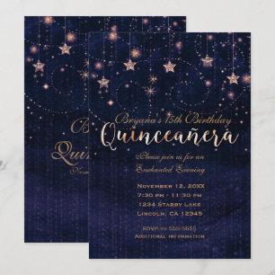 Quinceañera Sternennacht Lila & Gold Whimsisch Einladung