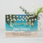 Quinceanera String Lights Tropical Beach Geburtsta Einladung (Stehend Vorderseite)