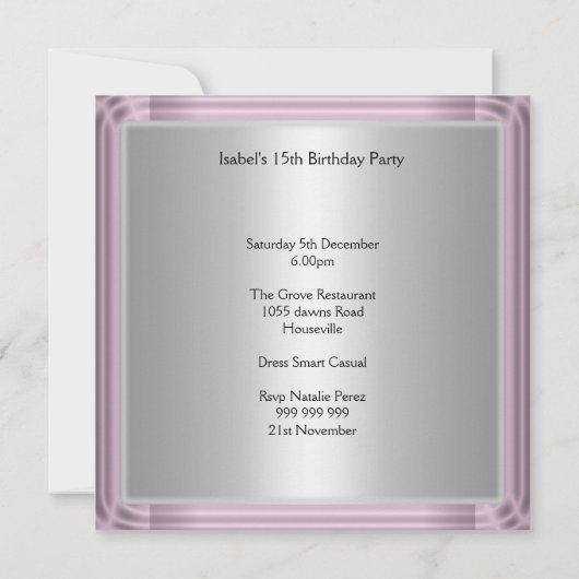 Quinceanera, süß, 15, Einladung Save the Date (Rückseite)