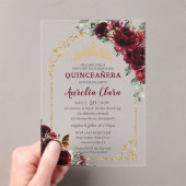 Quinceanera Sweet 15 16 Burgundy Floral Gold Arch Acryleinladungen (Insitu (Handheld))