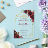 Quinceanera Sweet 15 16 Burgundy Floral Gold Arch Acryleinladungen (In Situ (Hochzeit))