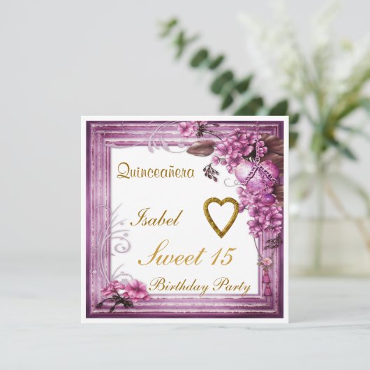 Quinceanera Sweet 15 Geburtstag Einladung Pink (Stehend Vorderseite)