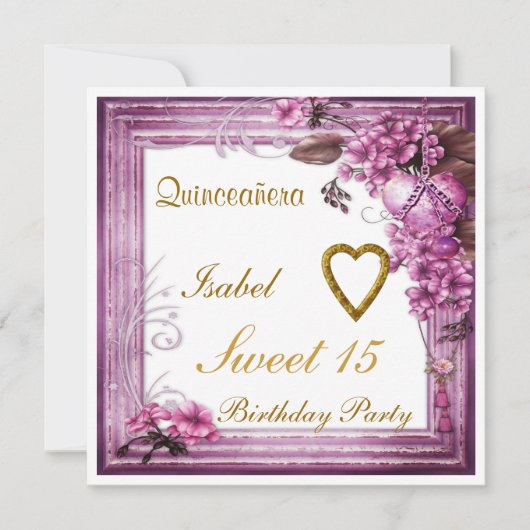 Quinceanera Sweet 15 Geburtstag Einladung Pink (Vorderseite)