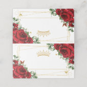 Quinceanera Sweet 16 Birthday Red Floral Princess Platzkarte (Außenseite Aufgefaltet)