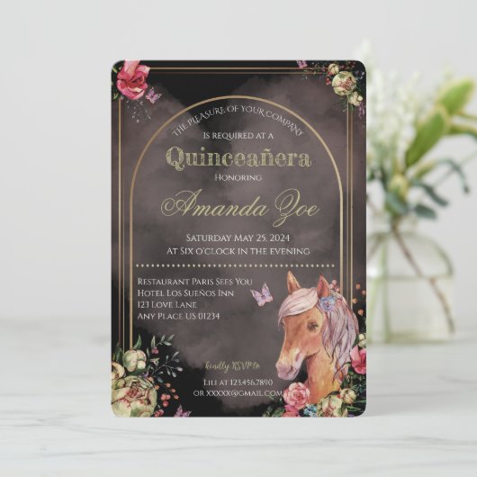 Quinceañera/Sweet 16 Einladung zum Pferdedesign (Stehend Vorderseite)