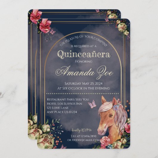 Quinceañera/Sweet 16 Einladung zum Pferdedesign (Vorne/Hinten)
