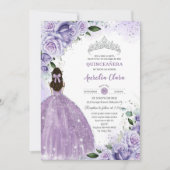 Quinceañera Sweet 16 Lila Lavendel Floral Silver Einladung (Vorderseite)