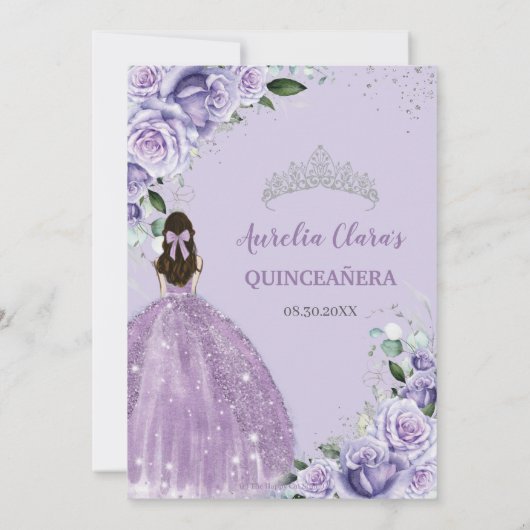 Quinceañera Sweet 16 Lila Lavendel Floral Silver Einladung (Rückseite)