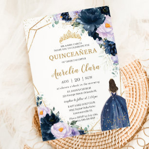 Quinceañera Sweet 16 Lila Lilac Navy Blauer Flora Einladung