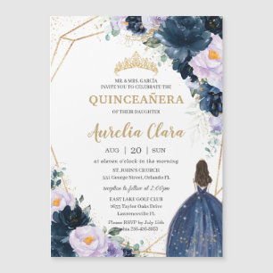 Quinceañera Sweet 16 Lila Lilac Navy Blauer Flora Magneteinladung