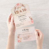 Quinceanera Sweet 16 Pampas Rose Rosa Blumensträuß All In One Einladung (Abreißen)