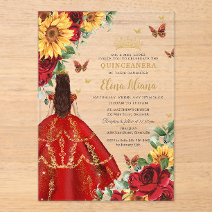 Quinceañera Sweet 16 Rote Rosen Sonnenblumen Blume Acryleinladungen