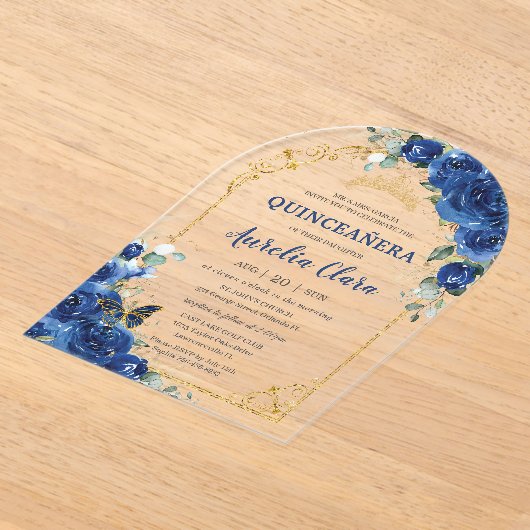 Quinceañera Sweet 16 Royal Blue Floral Arch Acryleinladungen (Ablage )