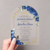 Quinceañera Sweet 16 Royal Blue Floral Arch Acryleinladungen (Insitu (Handheld))