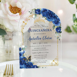 Quinceañera Sweet 16 Royal Blue Floral Arch Acryleinladungen