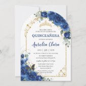 Quinceañera Sweet 16 Royal Blue Floral Arch Einladung (Vorderseite)
