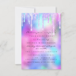 Quinceanera Sweet 16. Tropfen Holographic Pink Einladung