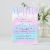 Quinceanera Sweet 16. Unicorn Holographic Dress Einladung (Stehend Vorderseite)