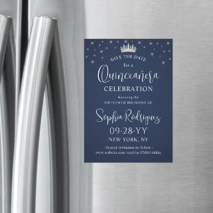 Quinceañera Terminankündigung Elegantes Marineblau Magneteinladung