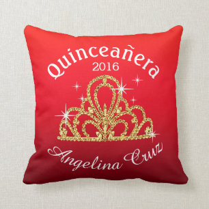 Quinceanera Tiara Bokeh Bling ombre Rot Kissen