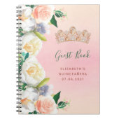 Quinceanera tiara florals white peach Guest Book Notizblock (Vorderseite)