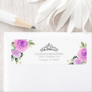 Quinceanera-Tiara Silber Lila Blumen Etikett
