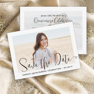 Quinceañera Trendy Script Chic Modern 2 Foto Save The Date