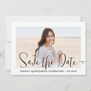 Quinceañera Trendy Script Chic Modern 2 Foto Save The Date