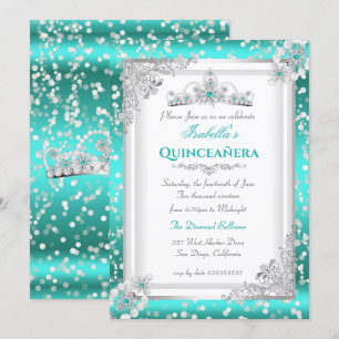 Quinceanera Türkis Blau Silber Schneeflocke Tiara Einladung