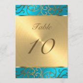 Quinceanera Türkis Blau und Gold Filigree Swirl Einladung (Vorderseite)