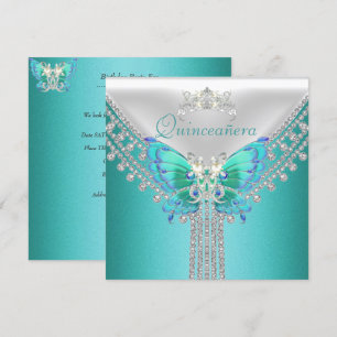 Quinceañera Türkis Blau Weiß Schmetterling Diamant Einladung