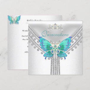Quinceañera Türkis Blau Weiß Schmetterling Diamant Einladung
