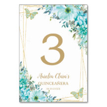 Quinceañera Türkis Blue Floral Gold Schmetterlinge