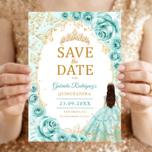 Quinceanera Türkis Gold Blumen Save The Date