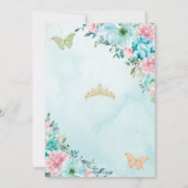 Quinceañera Türkis Pink Floral Gold Schmetterlinge Einladung (Rückseite)