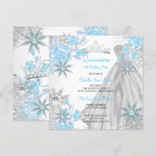 Quinceanera Türkis Rose Winter Wonderland Schneefl Einladung