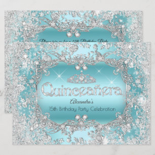 Quinceanera Türkis Silber-Tiara Winter Wonderland Einladung