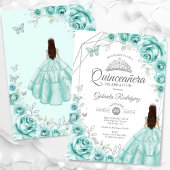 Quinceanera Türkis Silver Dress Floral Einladung