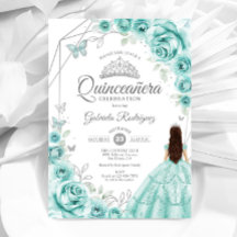 Quinceanera Türkis Silver Dress Floral