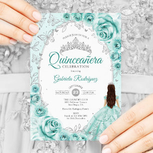 Quinceanera Türkis Silver Floral Einladung
