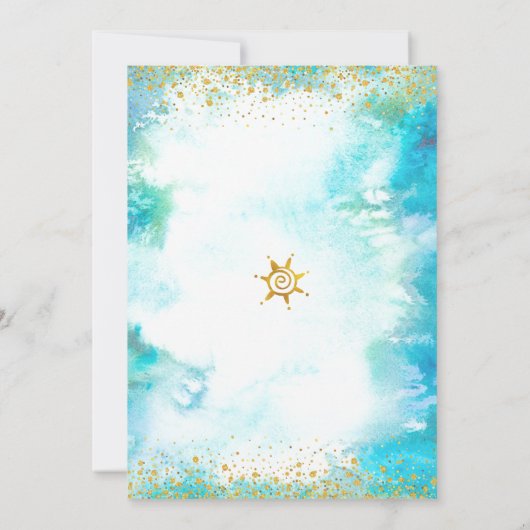 Quinceañera Türkis Wasserfarben Einladung (Rückseite)