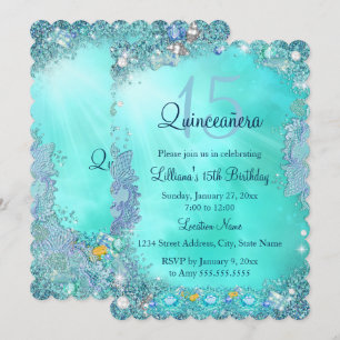 Quinceanera Türkisblaue Ozean-Juwel Geburtstagsfei Einladung