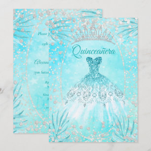 Quinceanera Türkisblaue Tiara Kleid Winter Geburts Einladung