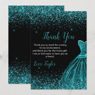 Quinceanera Türkisblauer Kleid Faux Glitter Dankeskarte