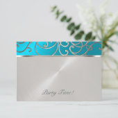 Quinceanera Türkise Blue Silver Filigree Wirbel Einladung (Stehend Vorderseite)