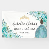 Quinceañera Turquoise Blue Floral Princess Willkom Banner (Horizontal)