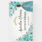 Quinceañera Turquoise Blue Floral Princess Willkom Banner (Vertikal)