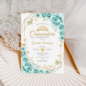 Quinceanera Turquoise Floral Gold Einladung