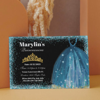 Quinceañera Turquoise Glitzer Ballgown Geburtstag Einladung